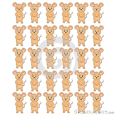 Set of cute mice with different emotions Vector Illustration