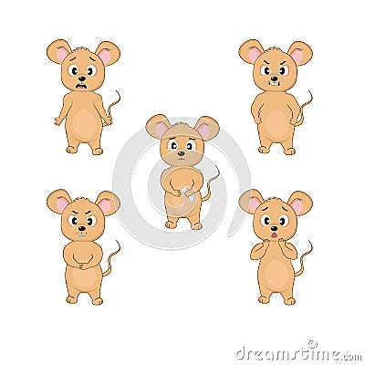 A set of cute mice in different poses with different emotions Cartoon Illustration