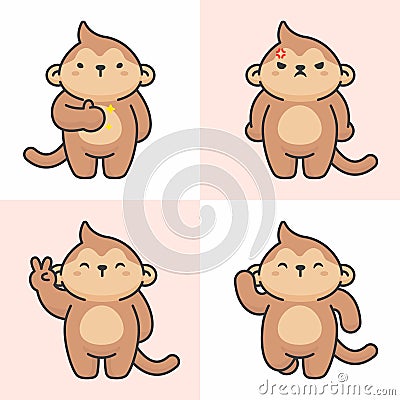 Vector set of cute monkey characters Stock Photo