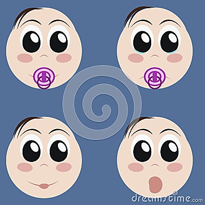 Set of cute newborn baby emoticons. Very simple but expressive cartoon baby faces. Various baby expressions and emotions Cartoon Illustration