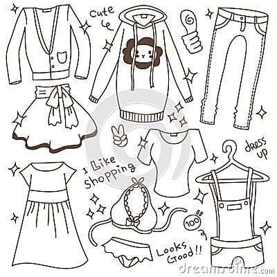 Set of Cute Outfit Doodle Vector Illustration