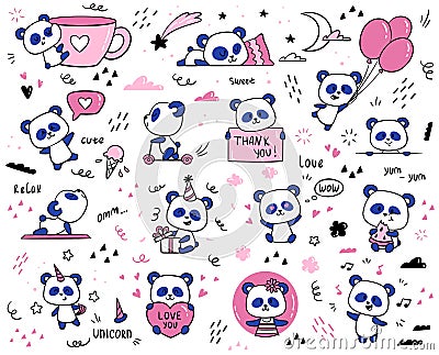 Set of cute panda Vector Illustration