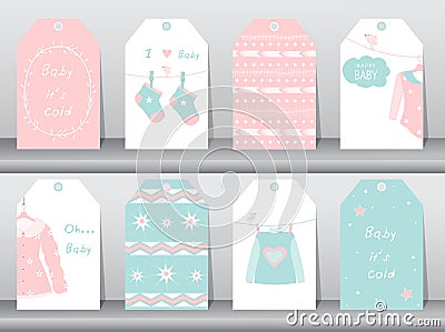 Set of cute paper winter tags,winter clothes,baby clothes,Vector illustrations Vector Illustration