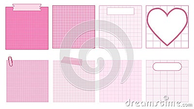 set of cute pastel pink grid paper templates printable striped note, planner, journal, reminder, notes, checklist, memo, writing Stock Photo
