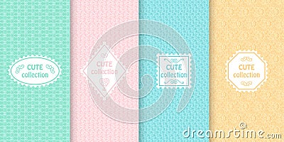 Set of cute pastel seamless patterns with frames. Abstract geometric background Vector Illustration
