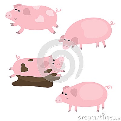 Set of cute pigs Vector Illustration