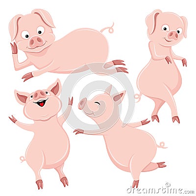 Set of cute pigs. Vector Illustration