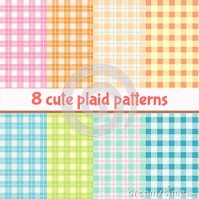 Set of cute plaid seamless patterns Vector Illustration