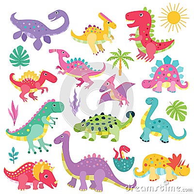 Set of cute prehistoric dinosaurs. Vector illustration Vector Illustration