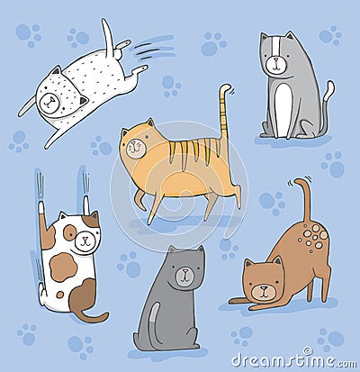 A set of quirky cat characters Cartoon Illustration