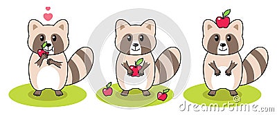 Set of Cute Raccoons. Vector Illustration