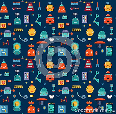 Set cute robots seamless pattern Vector Illustration