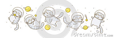 Set of cute scottish fold cats astronauts Vector Illustration