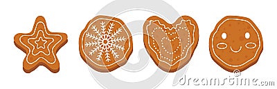 Set of cute shaped gingerbread cookies with winter ornament Vector Illustration