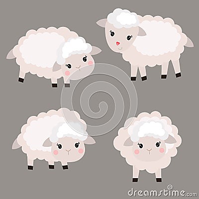Set of cute sheep Vector Illustration