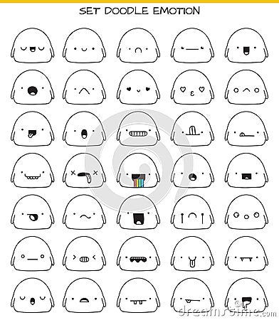 Set Of 35 Cute Sketch Characters With Doodle Emotions 