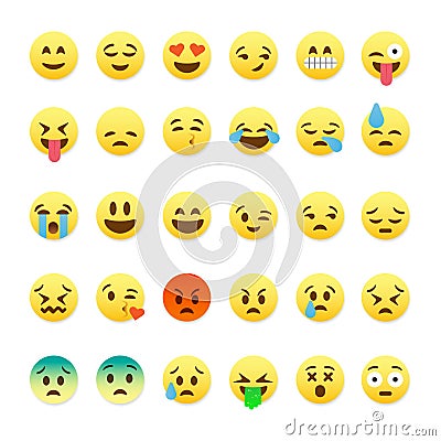 Set of cute smiley emoticons, emoji flat design Vector Illustration