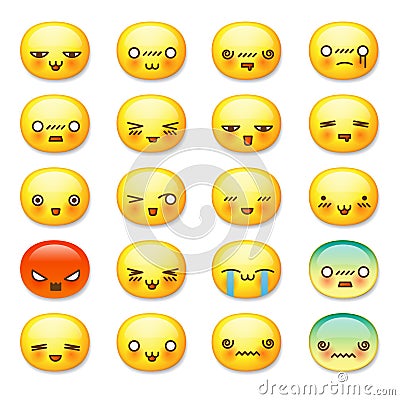 Set of cute smiley emoticons, emoji Vector Illustration