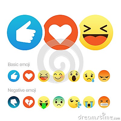 Set of cute smiley emoticons, flat design Vector Illustration