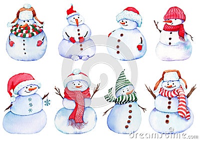 Set of cute snowman. Cartoon Illustration