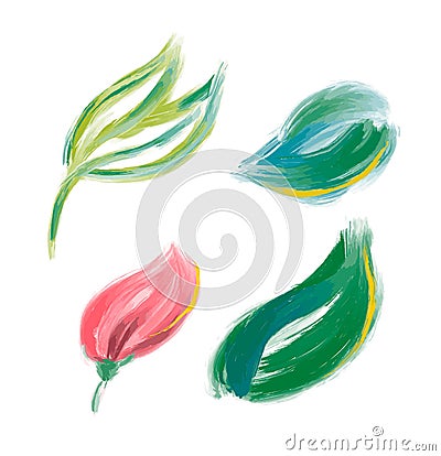 Set of cute spring watercolor hand drawn vector flower. Art isolated object illustrations for wedding bouquet. Isolated on white Cartoon Illustration