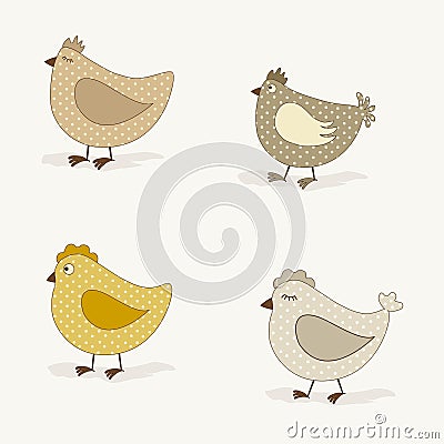 Set of cute stylized chicken Vector Illustration