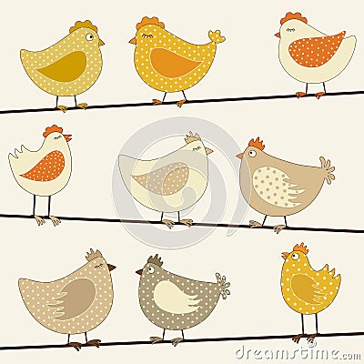 Set of cute stylized chicken Vector Illustration