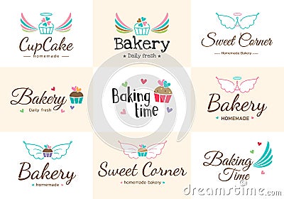 Set of cute sweet bakery badge label and logo Vector Illustration