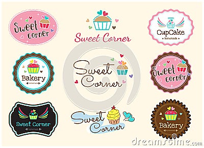 Set of cute sweet bakery badge label and logo Vector Illustration