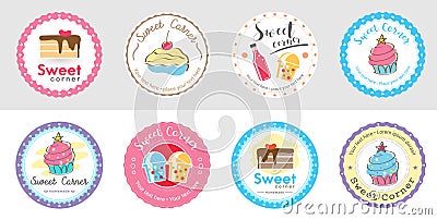 Set of cute sweet bakery badge label and logo Vector Illustration