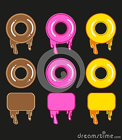 Set of cute sweet colorful donuts and frames Cartoon Illustration