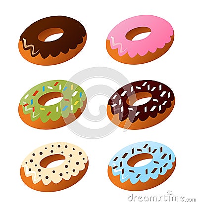 Set of cute sweet colorful donuts Vector Illustration