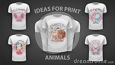 Set cute teddy animals - idea for print t-shirt Vector Illustration