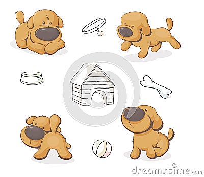 Set of cute teddy dogs Vector Illustration