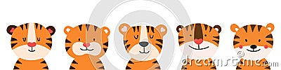 Set of little tiger in cartoon style. Vector illustration Vector Illustration