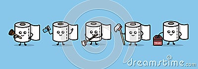 Set of cute toilet paper mascot design illustration vector template Vector Illustration