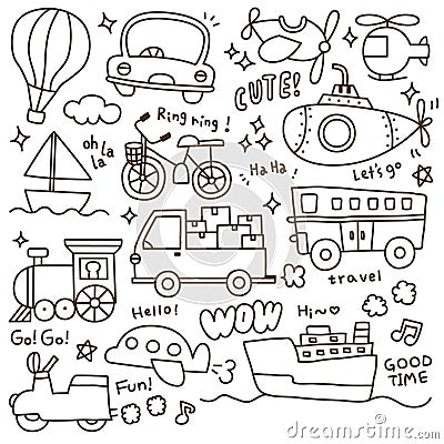 Set of Cute Transportation Doodle Vector Illustration