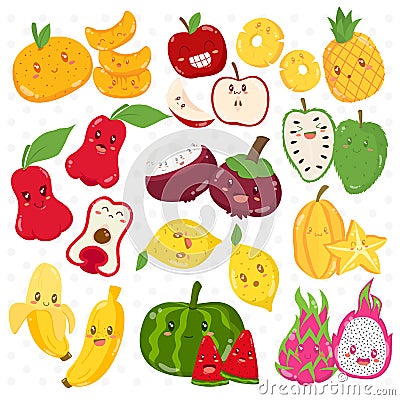 Cute Tropical Fruits Vector Collection Vector Illustration