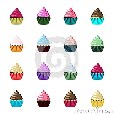 Set of cute vector cupcakes and muffins. Vector Illustration