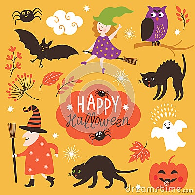 Set of cute vector Halloween elements Vector Illustration