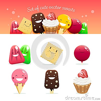 Set of cute vector sweets Vector Illustration