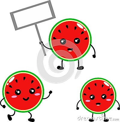 Set of cute watermelon characters Vector Illustration