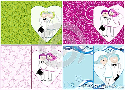 Set of cute wedding invitations Vector Illustration