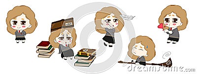 Set of Cute Witches. illustration. Character concept art. Vector Illustration