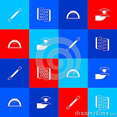 Set Cuticle pusher, Toe separator for pedicure, Manicure lamp and False nails icon. Vector Vector Illustration