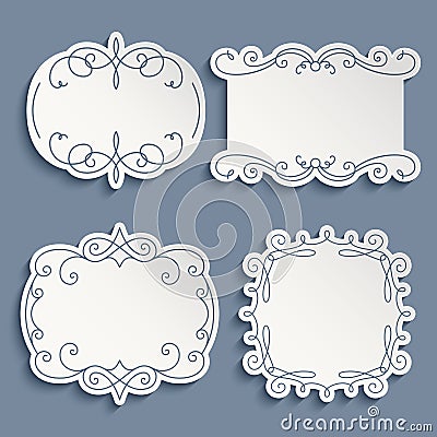 Set of cutout paper frames with flourish ornament Vector Illustration