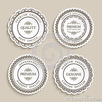 Set of cutout paper labels with ornamental border Vector Illustration