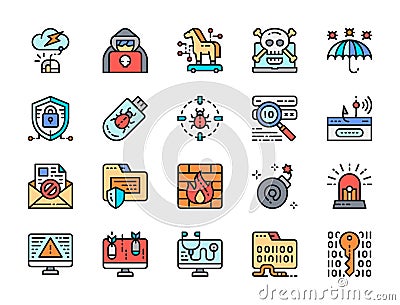 Set of Cyber Security Color Line Icons. Cybercrime, Spy Agent, Firewall and more Vector Illustration