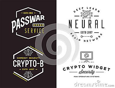 Set of Cyber Security Signs or Banners with icon. Flat Style Design. Encryption App Sign Design. Fictitious Names Vector Illustration