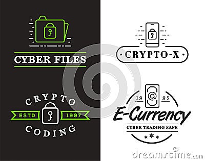 Set of Cyber Security Signs or Banners with icon. Flat Style Design. Encryption App Sign Design. Fictitious Names Vector Illustration